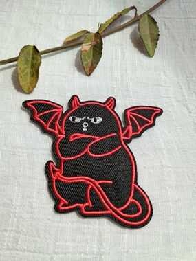 ♟️ DARK ARTS♟️ x 1 Black Devil Kitty embroidered iron-on / sew-on patch, Gothic